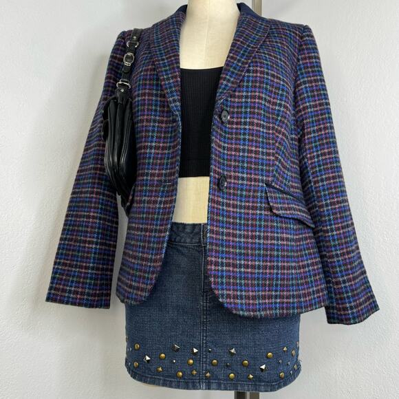 Talbots Mistletoe Plaid Shetland Wool Blend Blazer Dark Academia Size 12 Petite - Picture 2 of 16